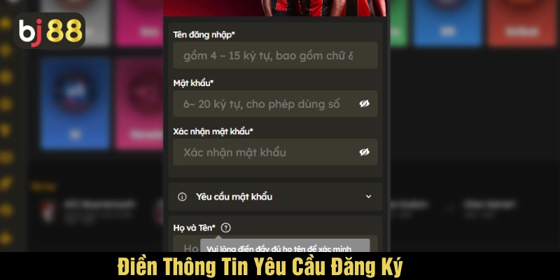 Người chơi cung cấp đầy đủ các thông tin yêu cầu
